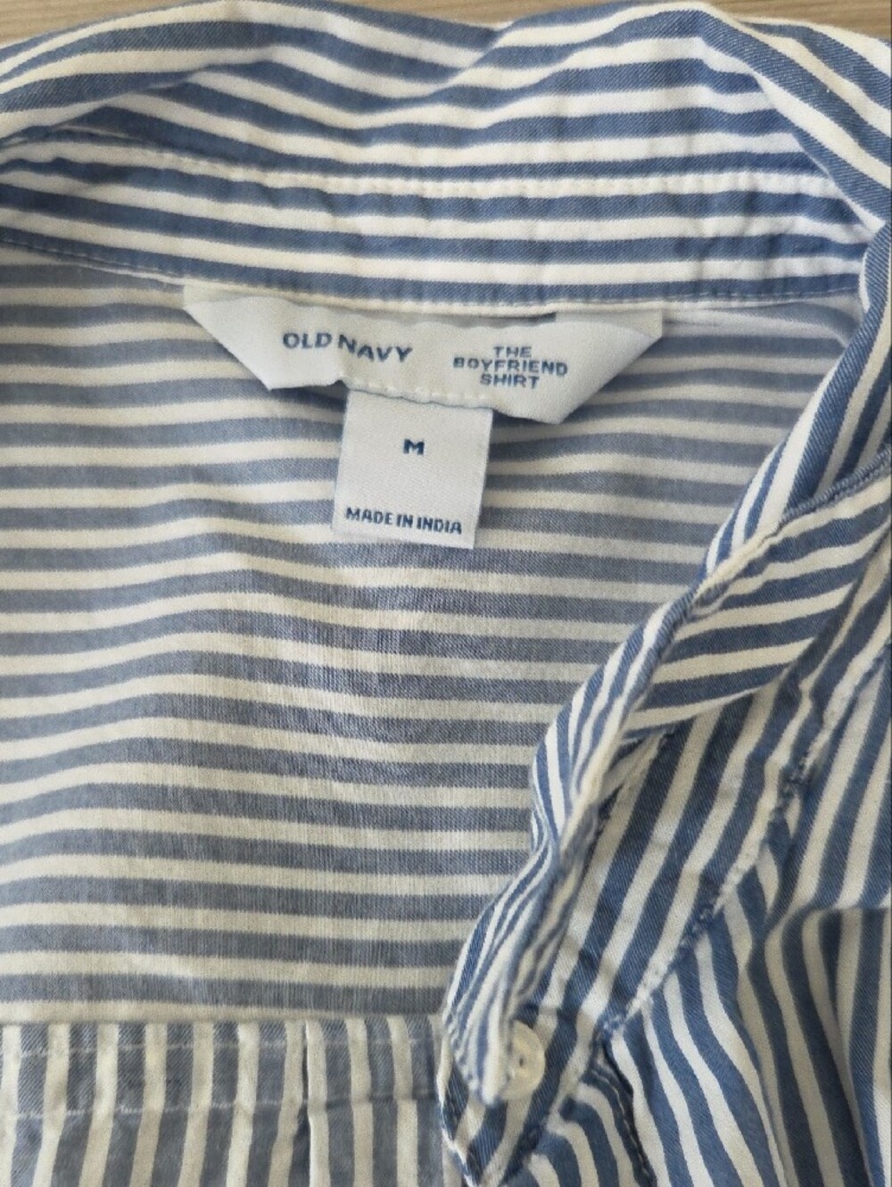 Old Navy Blue and White Vertical Stripe Button-Down Shirt - Picture 3 of 6